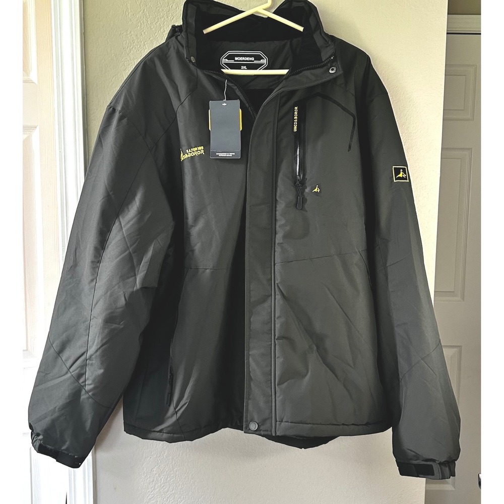 Moerdeng Mens Waterproof Mountain Ski Jacket Black Fleece Lined Parka 2XL NWT